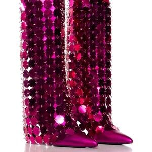 Fuchsia Sequin Heeled Boots